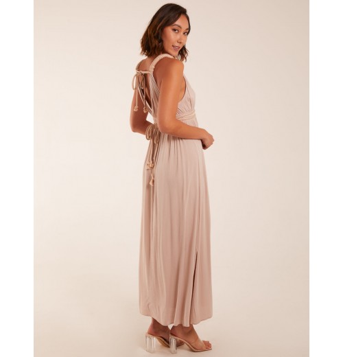 Rope Detail Plunge V-Neck Split Hem Maxi Dress