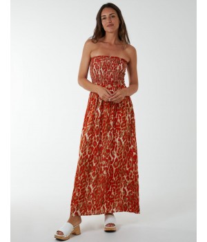 Bandeau Shirred Maxi Dress