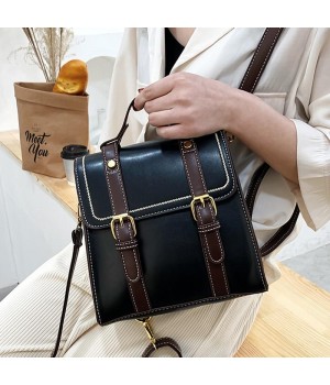 Leather Double Buckle Backpack