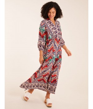 Tiered Notch V Neck Printed Maxi Dress