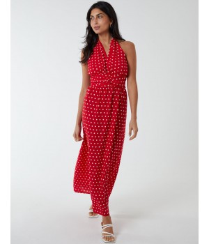 Polka Dot Halter Neck Maxi Dress